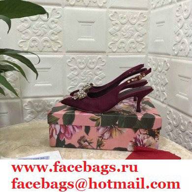 Dolce  &  Gabbana Heel 6.5cm Satin Slingbacks Burgundy with Crystal Bow 2021